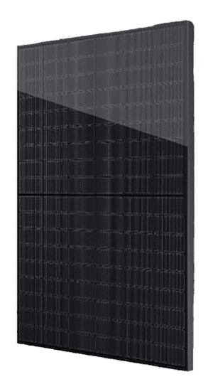 Solpanelen Denim U N3 440 BBG 108H med en modern, helsvart design och glas som täcker ytan för ökad hållbarhet. Panelen är rektangulär med tydliga horisontella linjer som delar upp sektionerna. Dess eleganta yta gör den lämplig för installationer där estetik och prestanda kombineras.