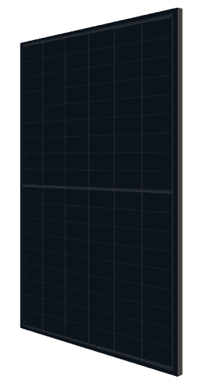 Solpanelen på bilden är Eurener Ultra Back Contact, en panel med modern design. Den har en helsvart yta som ger en estetiskt tilltalande installation.