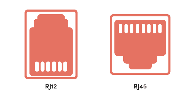 Illustration på symbolerna för Han-port RJ12 och RJ45.
