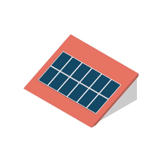 Ett pulpettak sett snett uppifrån, där flera solpaneler är monterade på den enda takytan. Bilden visar hur solceller kan installeras på ett pulpettak.