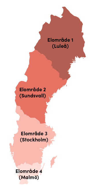 Karta över Sveriges 4 elområden.