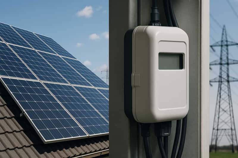 solceller och en elmätare som mäter kWh