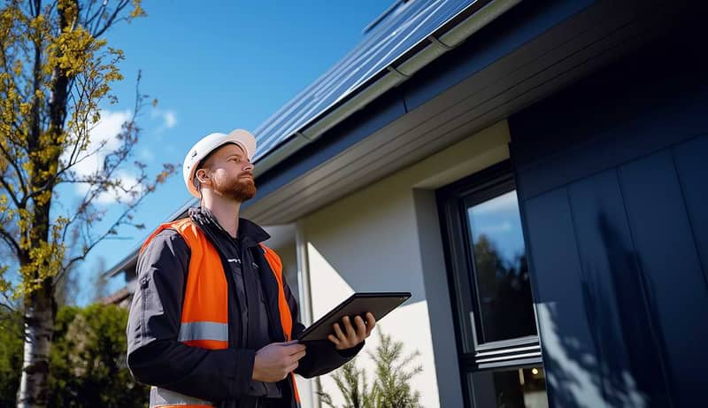 en besiktningsman besiktigar solceller