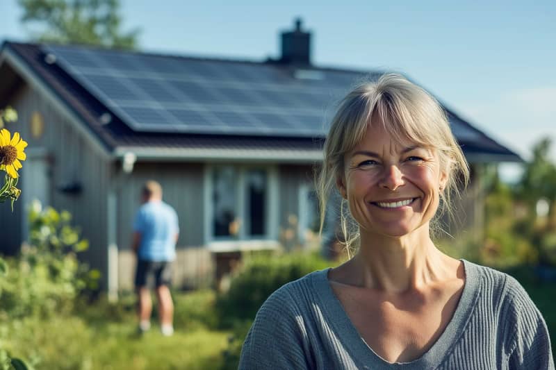 glad kvinna och solceller